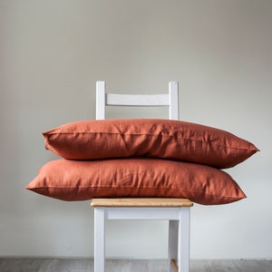 Long orange lumbar pillow covers set of 2, burnt orange lumbar pillows set with inserts or without, with pillow in image 3