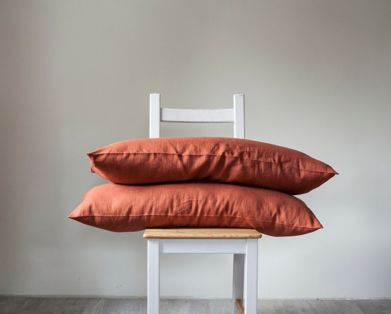 Long orange lumbar pillow covers set of 2, burnt orange lumbar pillows set with inserts or without, with pillow in image 3