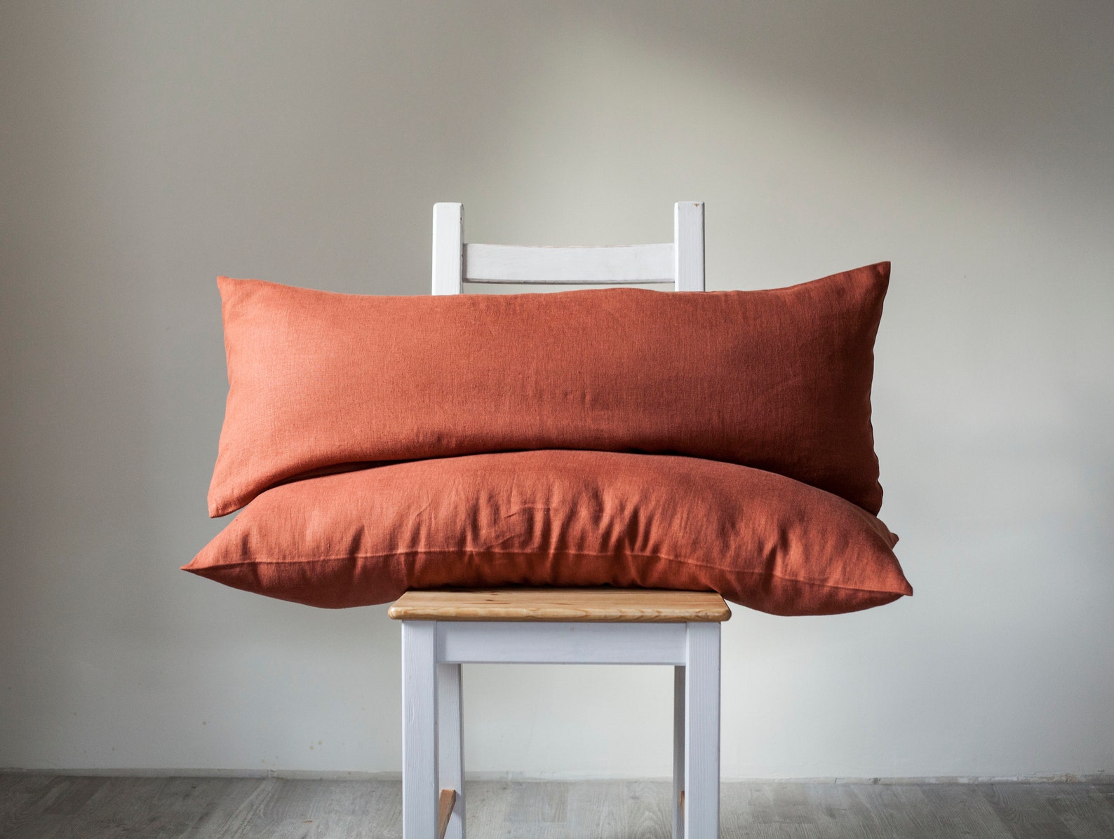 Burnt Orange Lumbar Pillow Cover Linen Orange Rust Lumbar Etsy