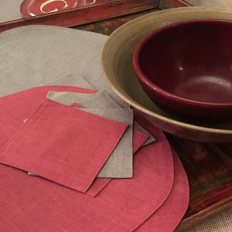Round Placemats Linen Placemats Beige Placemat Set Custom Etsy