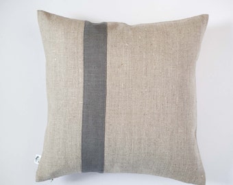 Decorative color block pillow cover, gray line linen pillow, square pillowcase