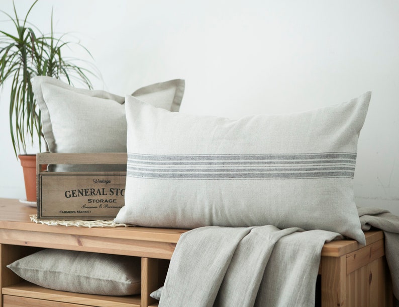 Farmhouse Grain Sack Pillow Long Linen Lumbar Pillow Cover for Etsy UK