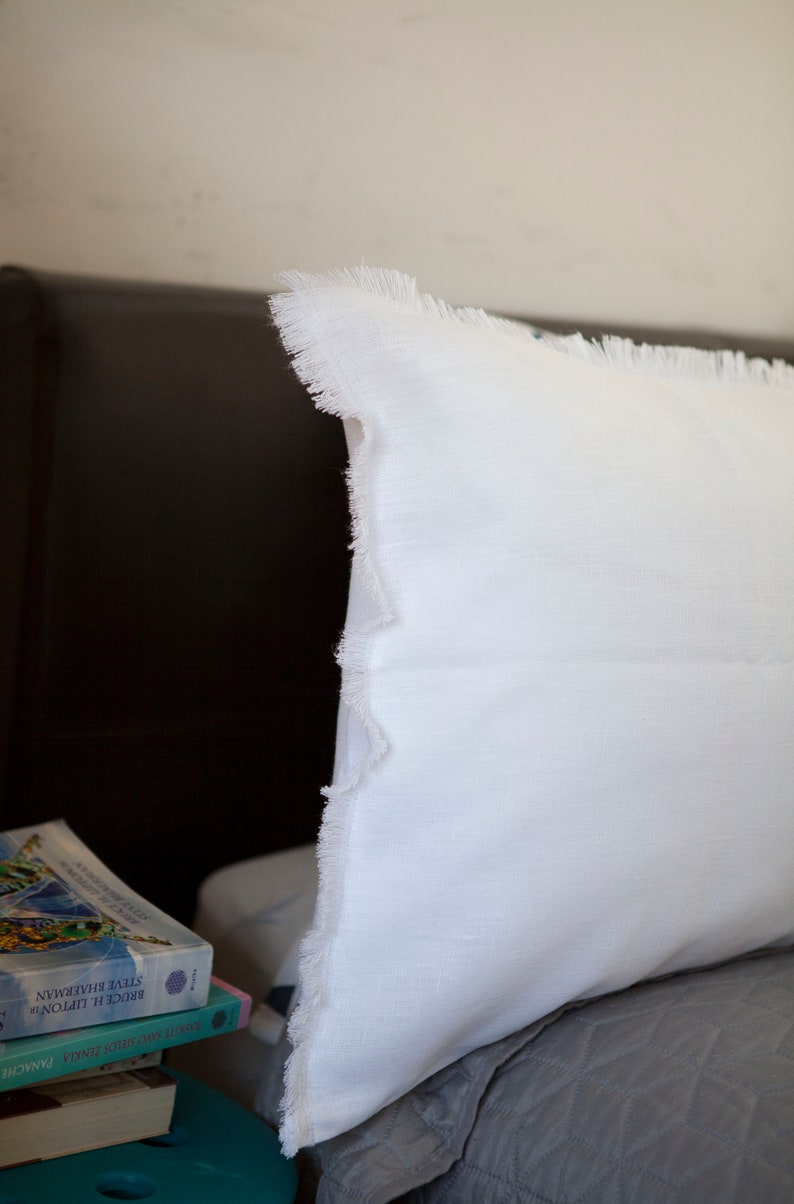 White Oversized Lumbar Pillow Fringe Lumbar Pillow Raw Edge Etsy UK
