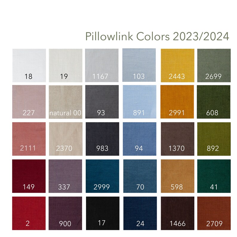 May include: A color chart with 36 fabric swatches, each with a number label. The swatches are arranged in a 6x6 grid. The colors include white, gray, blue, green, brown, red, and yellow.