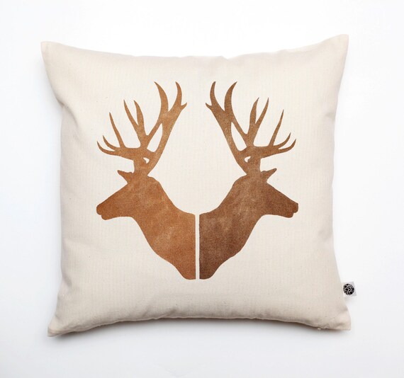Deer Heads Pillow Hand Painted Deer Pair Heads Cushion Cover Etsy