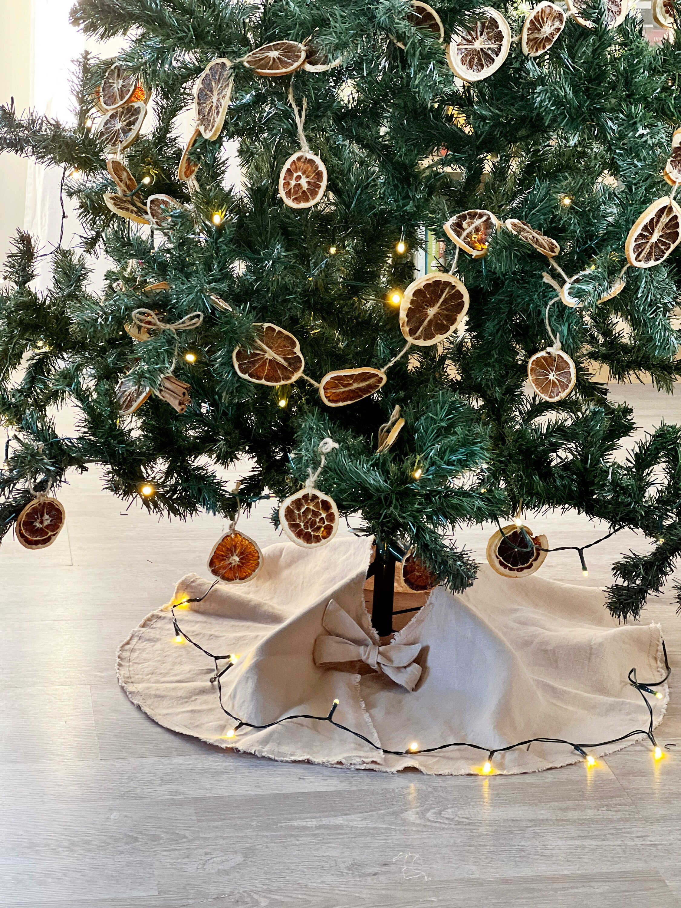 Falda De Árbol De Navidad De Lino Con Volantes - 80 Cm De Diámetro, Decoración Navideña Para Base Del árbol, Tela Natural
