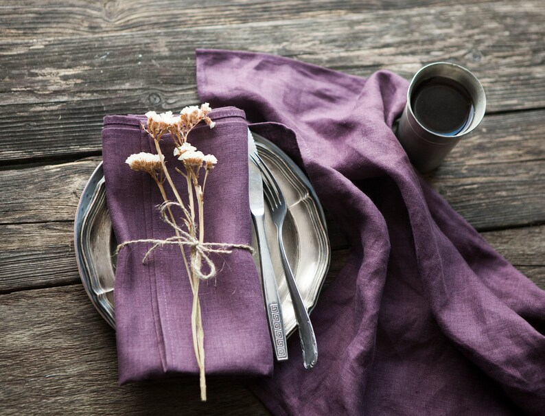 Purple Cloth Napkins Stonewashed Linen Napkins Purple Linen Etsy