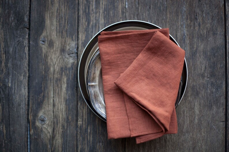 Burnt Orange Stonewashed Linen Napkins Softened Cloth Napkins Etsy