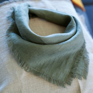 Linen bandana, square linen scarf, women bandana, sage green linen bandana, dog bandana image 5