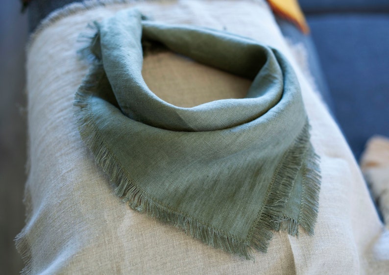 Linen bandana, square linen scarf, women bandana, sage green linen bandana, dog bandana image 5