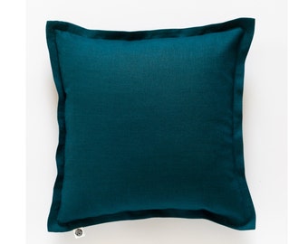 Teal pillow cover | Custom size linen pillowcase with flange ege | handmade teal room decor or housewarming gift idea