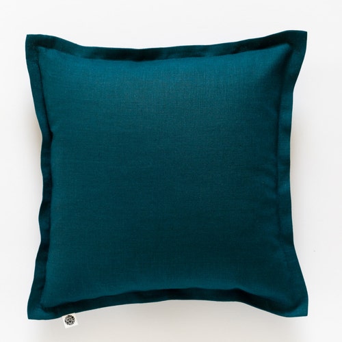 Teal Blue Throw Pillow Cover From Linen Blue Cushion Case Etsy