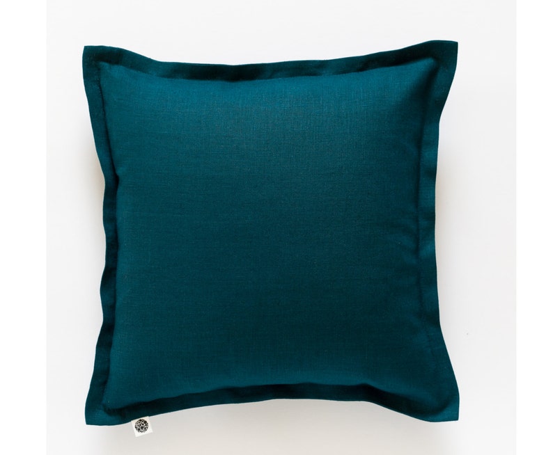 Teal Blue Throw Pillow Cover From Linen Blue Cushion Case Etsy