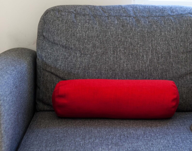 Bolster pillow COVER Red neckroll pillow Linen bolster Etsy