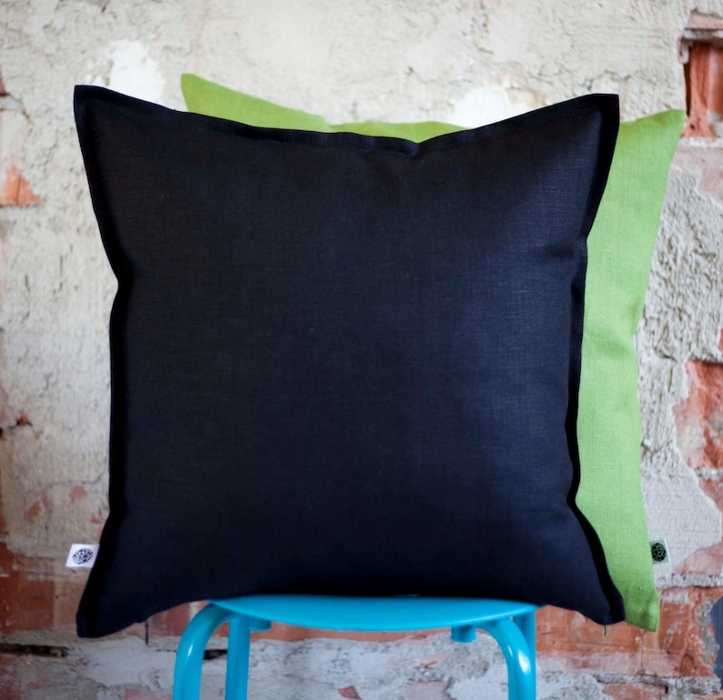 linen black pillowcase black cushion cover Black pillow cover