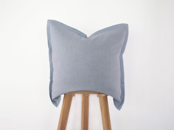 Dusty blue throw pillow cover | flanged bed pillowcase | muted blue bed or sofa decor | handmade