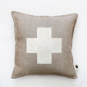 Swiss cross pillow cover, hand-painted on pure heavy weight linen, with hidden zipper closure - HANDMADE