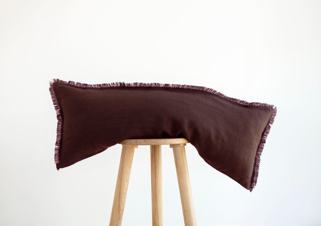 Brown Linen Lumbar Pillow Cover: Handmade Fringed Pillowcase, No Tariffs for US - Etsy UK