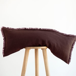 Brown Long lumbar pillow, brown lumbar PILLOW COVER, lumbar throw pillow cover, brown fringed lumbar pillowcase
