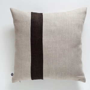 Colour block cushion cover, Linen pillow cover, Accent pillow cover, Brown line pillow cover