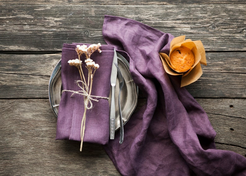 Purple Cloth Napkins Stonewashed Linen Napkins Purple Linen Etsy