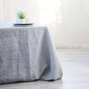 Softened Linen tablecloth, ticking stripes tablecloth, Natural tablecloth, Rustic tablecloth Farmhouse style