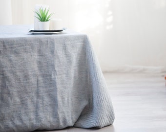 Softened Linen tablecloth, ticking stripes tablecloth, Natural tablecloth, Rustic tablecloth Farmhouse style