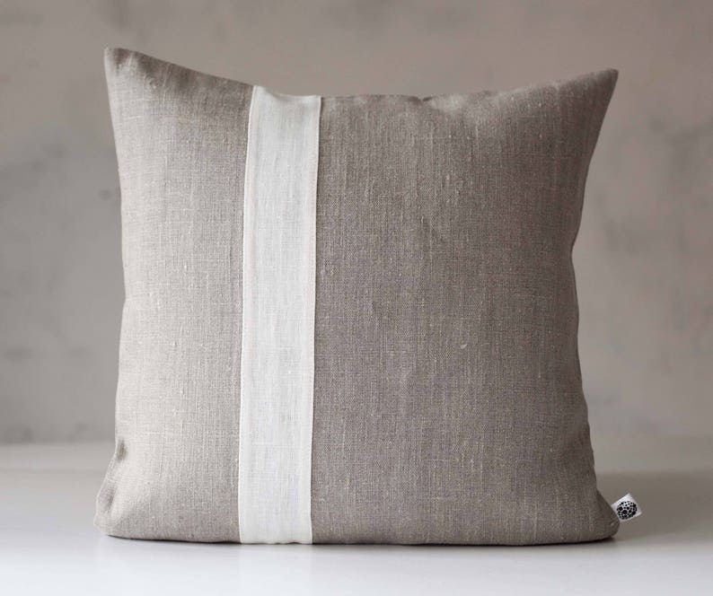 Gray linen pillow cover Linen cushion case Color block throw Etsy