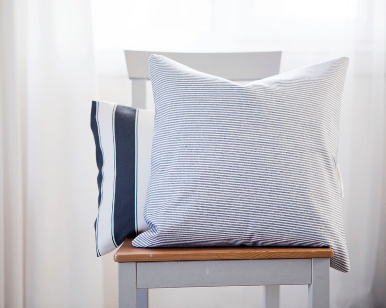 Blue Striped Country Style Pillow Cover Striped Pillow Case Etsy