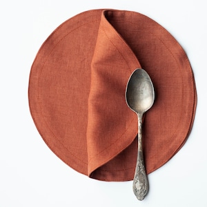 Orange Linen Round Placemats Set - 10 Inch, more color options available