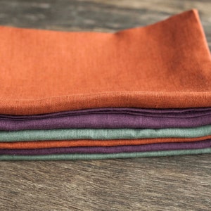 Multi color set of napkins, Cloth linen napkin set of burnt orange green and violet, classic size 18x18 inch image 5