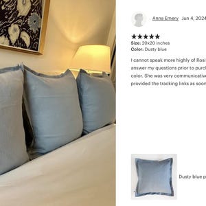 Housse de coussin bleu cendré | taie d'oreiller à rebord | Décoration de lit ou de canapé bleu tamisé | fait main image 4