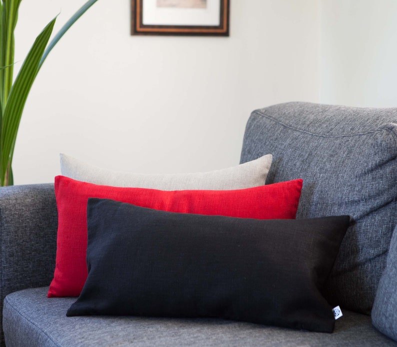 Black Lumbar PILLOW COVER Long Linen Lumbar Black Body Etsy