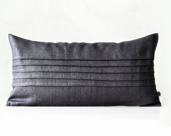 Lumbar pillow cover, Gray long lumbar, ticking pillow cover, ticking lumbar pillowcase, lumbar cushion for home decor, custom size lumbar