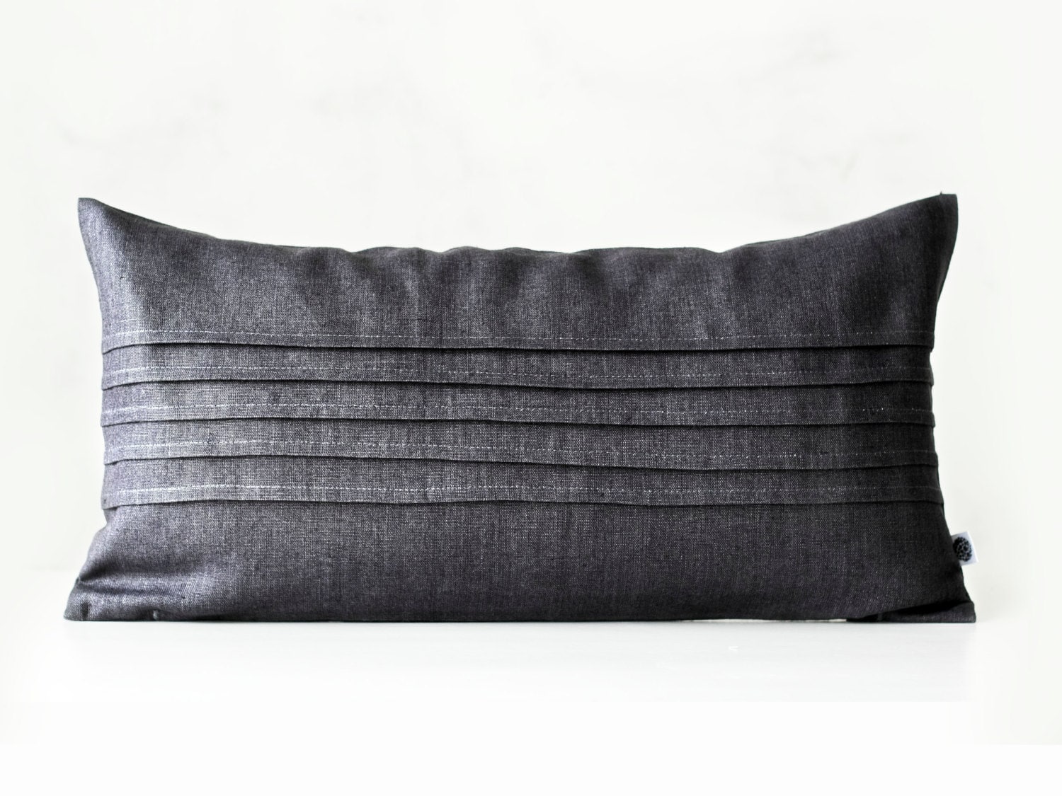 Dark gray pleated lumbar pillow bench cushion linen pillow Etsy