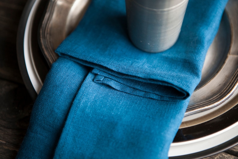 Teal Blue Linen Napkin Set of 8 Cloth Linen Napkins for Etsy