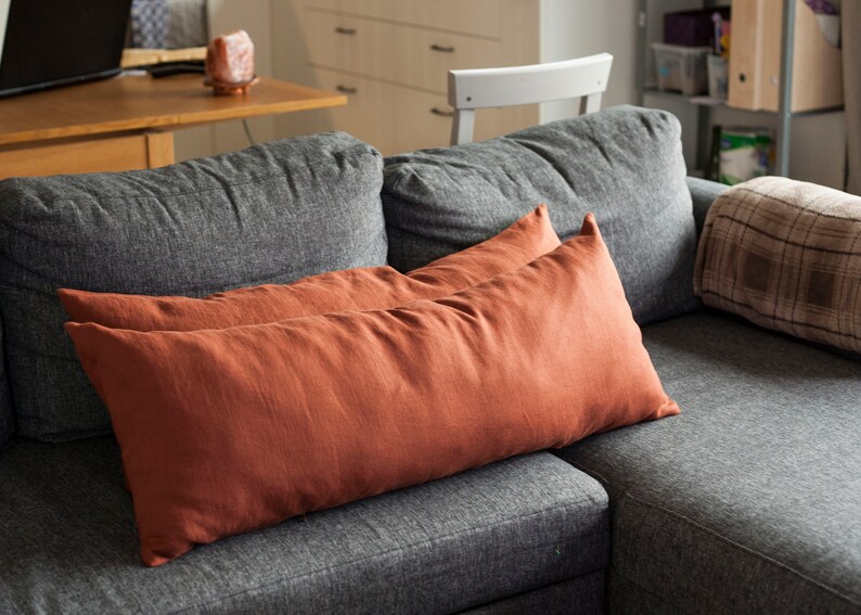Long orange lumbar pillow covers set of 2, burnt orange lumbar pillows set with inserts or without, with pillow in image 10