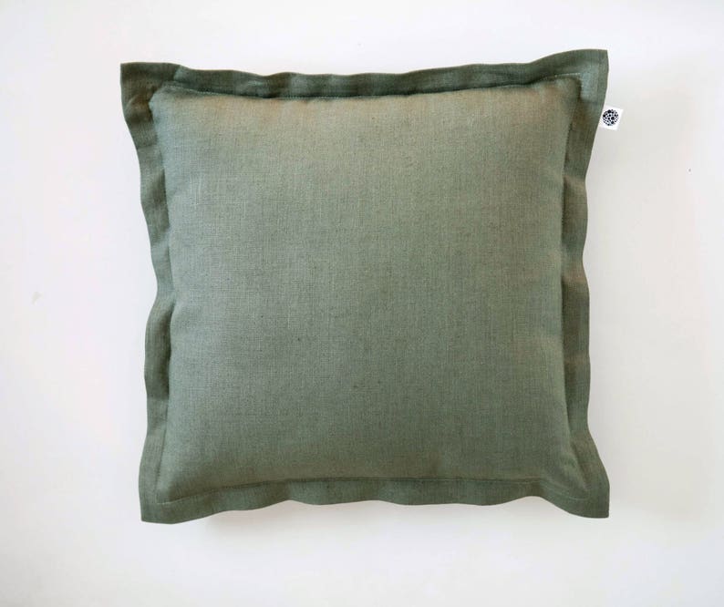 Green Pillow Cover Green Linen Throw Pillow Case Flanged Etsy