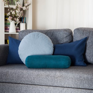 Long blue lumbar pillow cover linen lumbar sewn in custom lumbar size new home gift idea image 6
