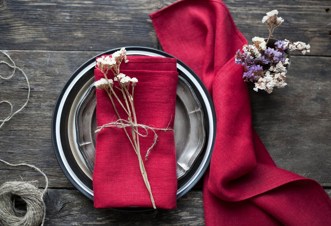 Red Linen Napkins, Cloth Napkins, Napkins Bulk, Christmas Napkins Etsy