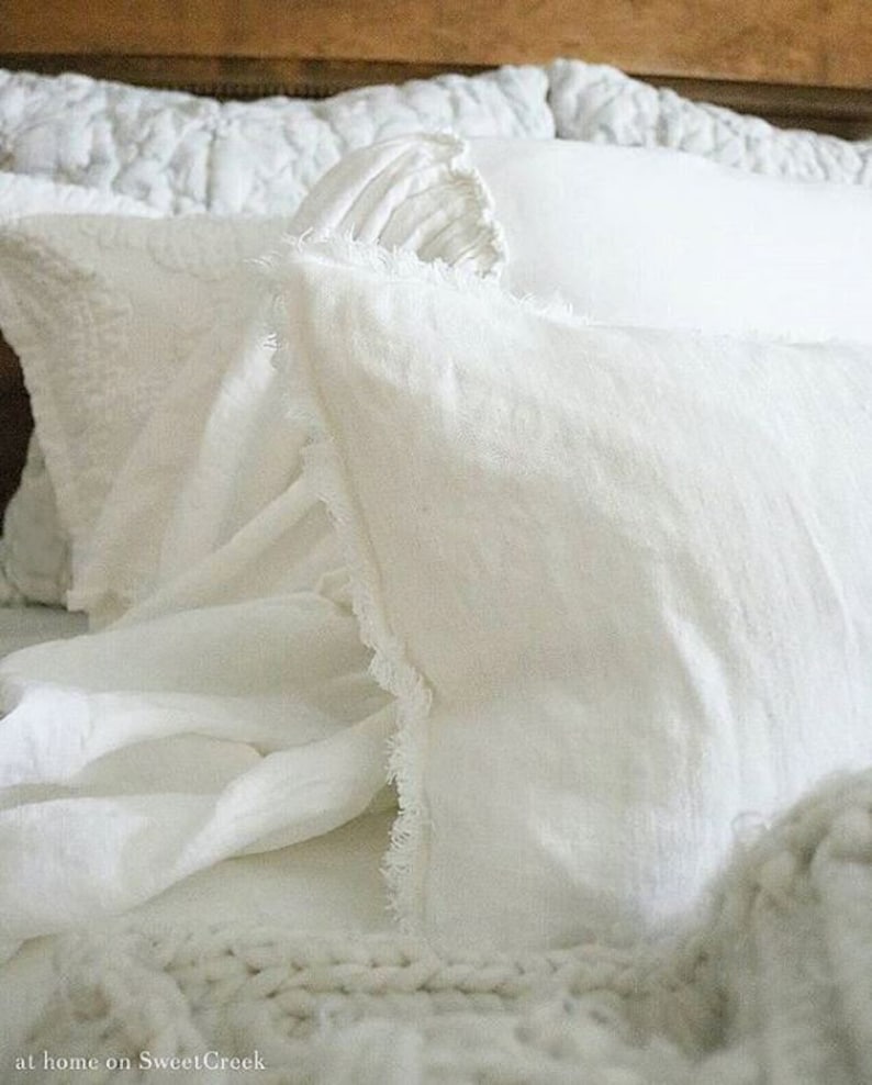 Oversized white lumbar pillow with raw edge fringed edge Etsy