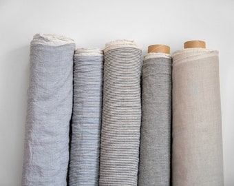 Ticking linen fabric by the yard, Linen fabric by meter, Lithuanian linen, softened prewashed linen, 1 YARD