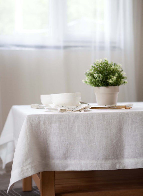 White Linen Tablecloth: Softened Prewashed Linen, 57x98 inch size