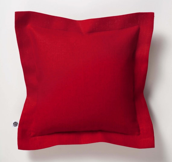 Red throw pillow cover natural linen red cushion case Etsy
