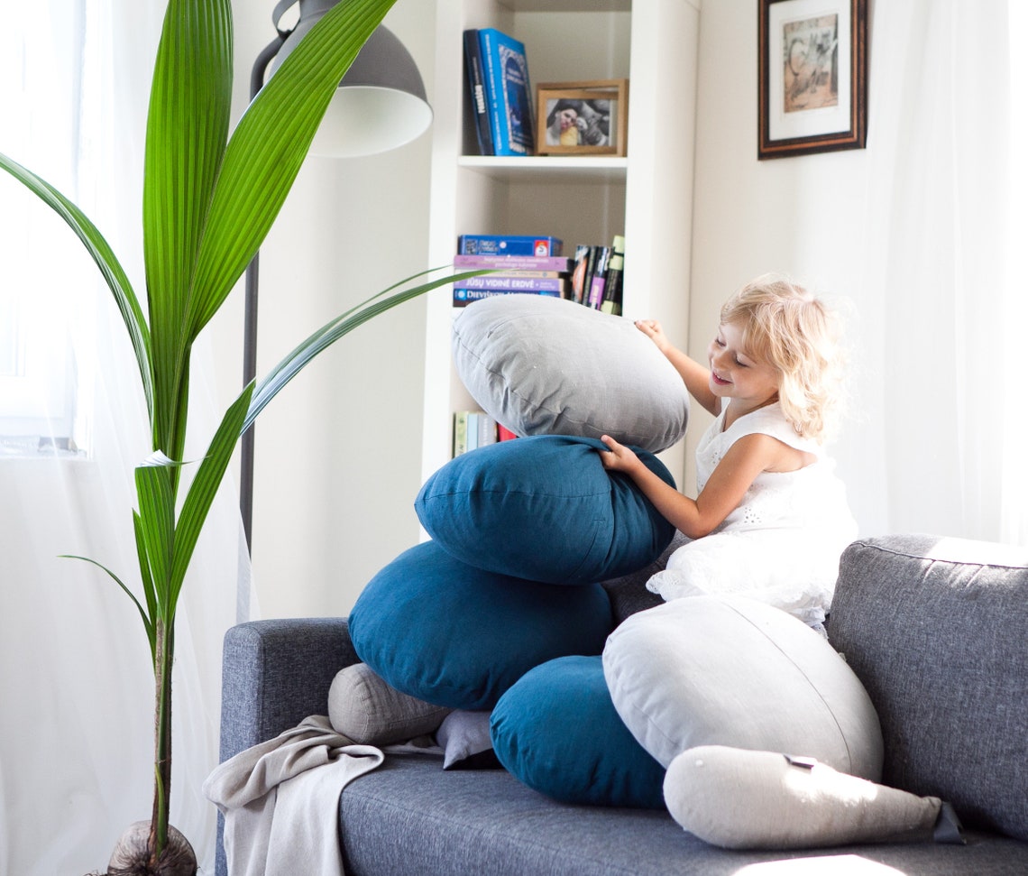 Round Pillow Linen Round Pillow With Insert Co Sleeper Etsy