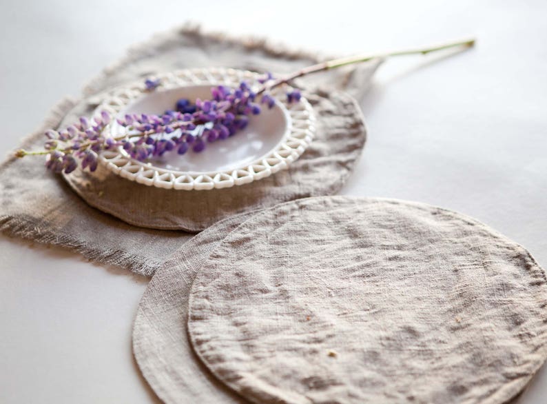 Large Round Placemats Set Burlap Placemats Round Table Place Etsy