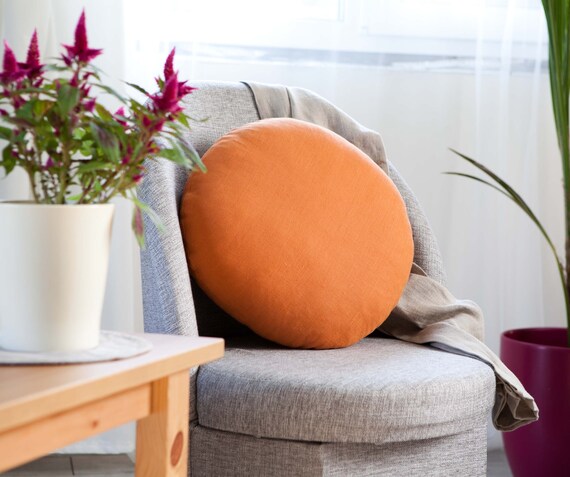 Circle Pillow Orange Round Pillow Floor Seating Decorative Etsy