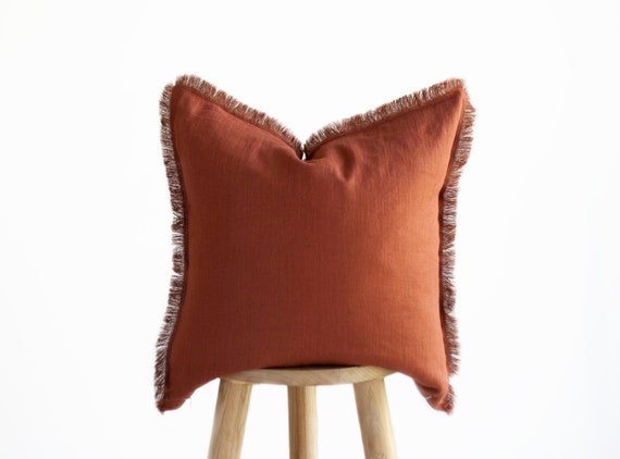 Orange Fringe PILLOW COVER Linen Pillowcase Custom Size Square Throw Pillow Handmade Etsy