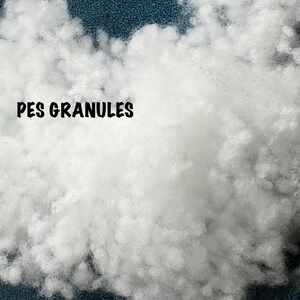 May include: White polyester fiberfill granules, also known as PES granules, are a soft and fluffy material used for stuffing pillows, cushions, and other home decor items.