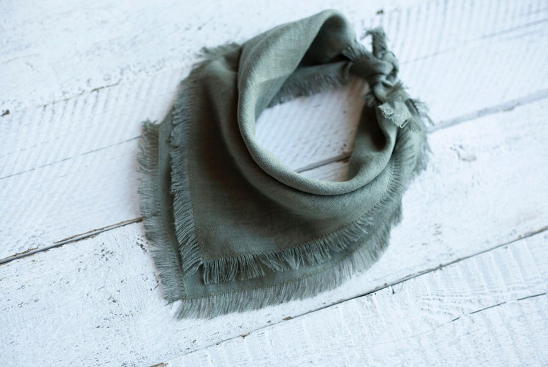 Linen bandana, square linen scarf, women bandana, sage green linen bandana, dog bandana image 1